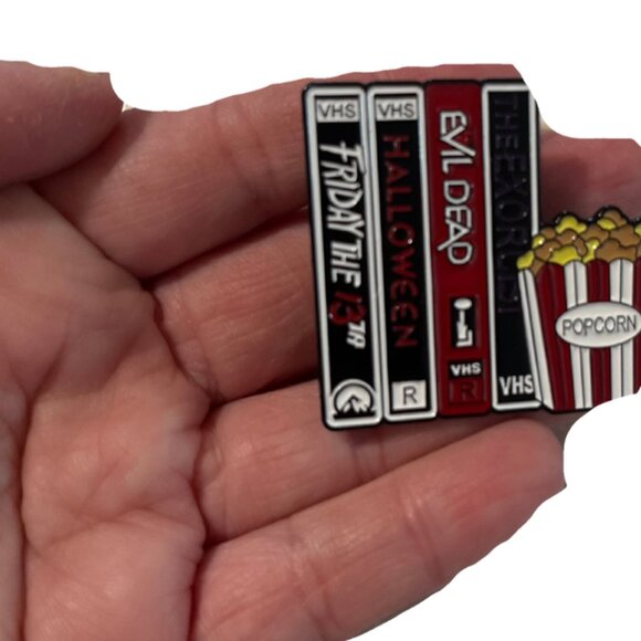 Horror VHS Movie Enamel Pin | Collectible Friday the 13th, Halloween, Evil Dead, - Picture 3 of 4